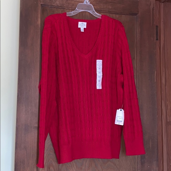 St. John's Bay Sweaters - Nwt red cable-knit sweater size 2x, vneck
